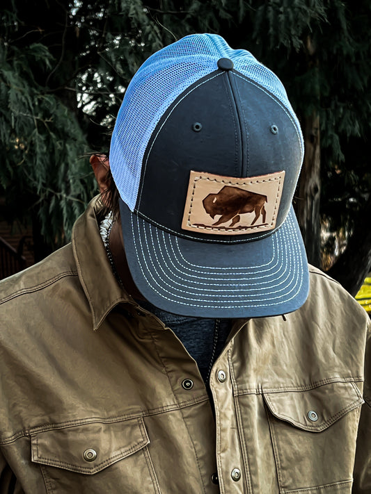 Branded Bison Leather Patch Snapback Hat