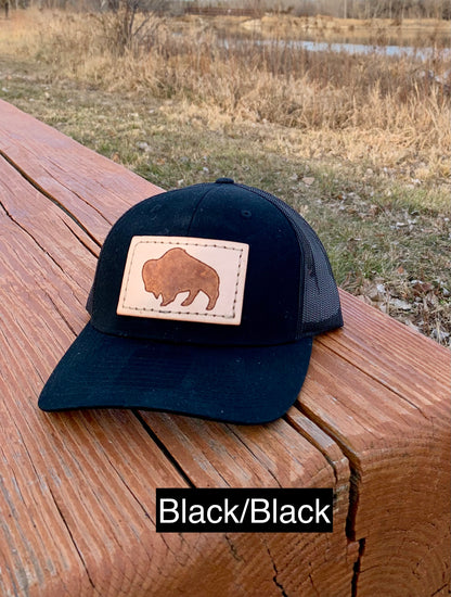 Bison Leather Patch Snapback Hat