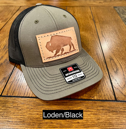 Branded Bison Leather Patch Snapback Hat